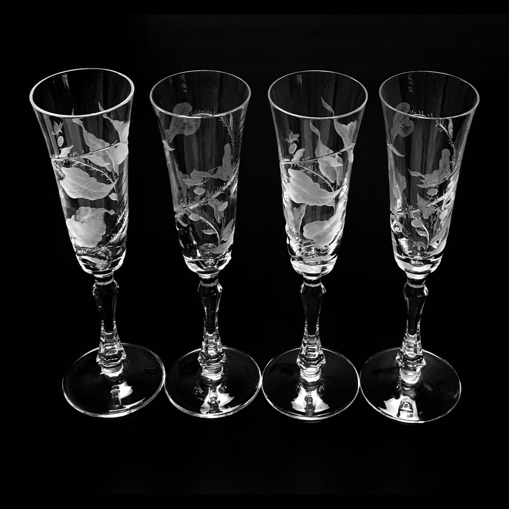 Varga Etched Crystal Champagne Flutes